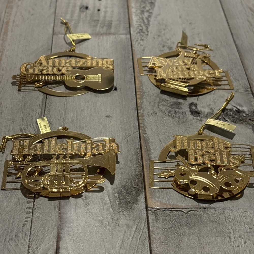 Hallmark 3-D Brass Christmas Song Ornaments 1988 Vintage, 4 Lot - NEW - Picture 2 of 11